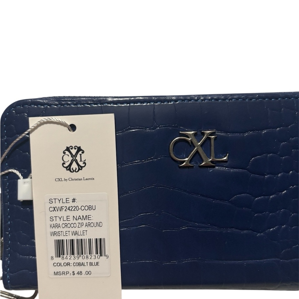 Christian Lacroix Cobalt Blue Croc Zip Around Wallet